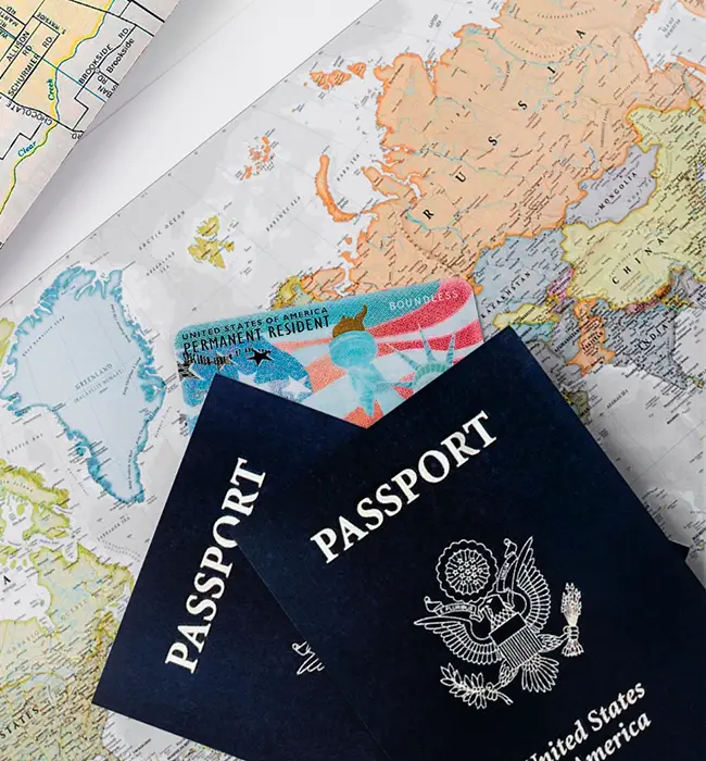 US Passport lies on the world map